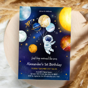 Convites Aniversário de 1 ano Astronauta Planeta Galáxia Es