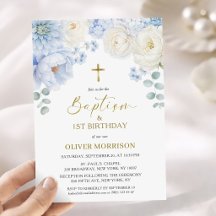 Aniversário de 1 ano Batismo Menino Azul Floral El