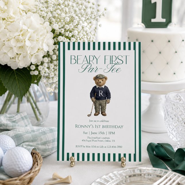 Convites Aniversário de 1 ano Beary First Par-Tee Golf (Criador carregado)