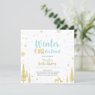 Convites Aniversário de 1 ano Blue & Gold Winter Onederland