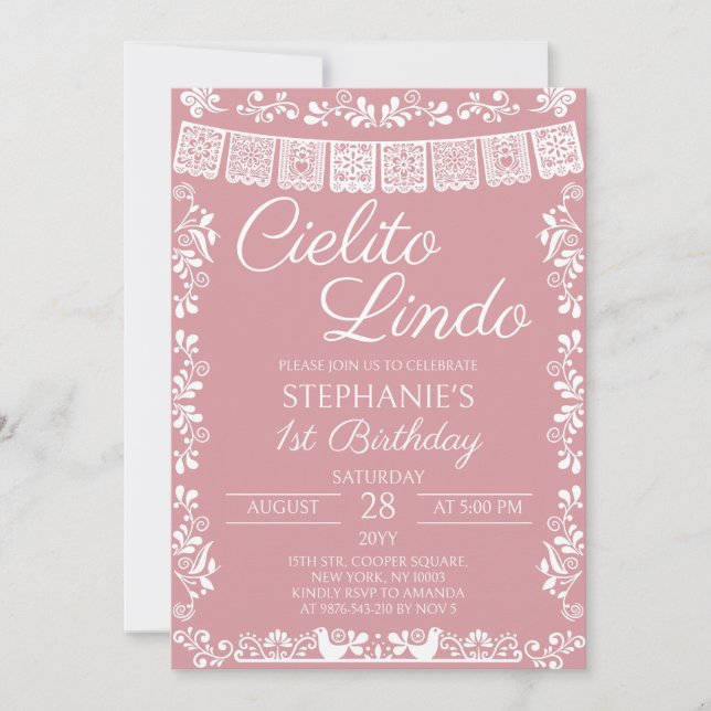 Convites Aniversário de 1 ano Blush Pink Cielito Lindo (Frente)