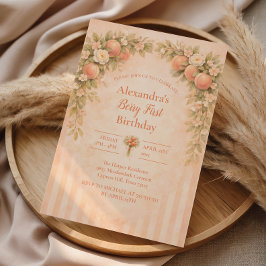 Convites Aniversário de 1 ano com Flor de Pêssego