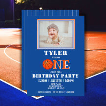 Aniversário de 1 ano com foto azul de basquete fof