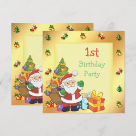Convites Aniversário de 1 ano com Papai Noel e Presentes em