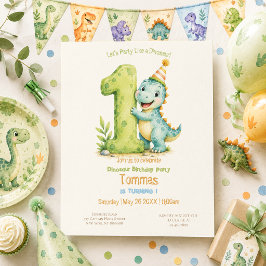 Convites Aniversário de 1 ano com tema de Dinossauro Fofo