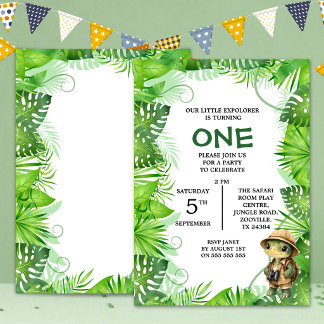 Convites Aniversário de 1 ano com tema Little Explorer Jung