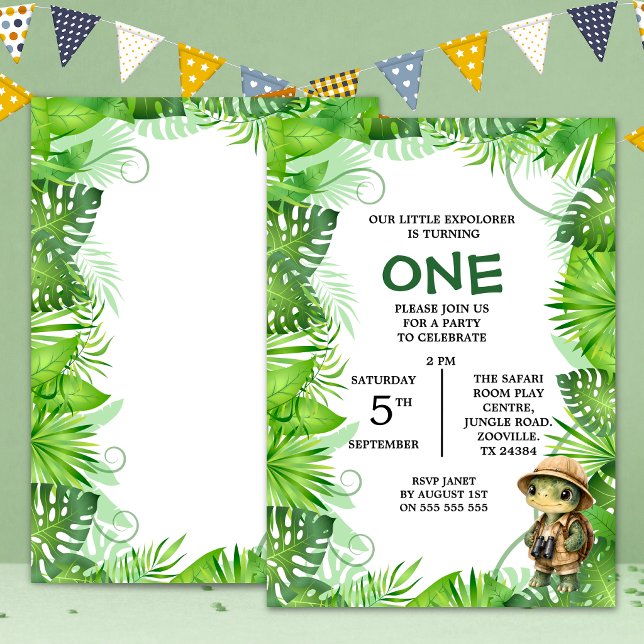 Convites Aniversário de 1 ano com tema Little Explorer Jung (Criador carregado)
