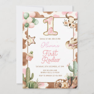 Convites Aniversário de 1 ano da Cowgirl Rosa Rodeio Wester
