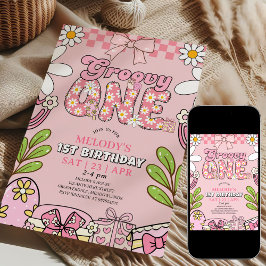 Convites Aniversário de 1 ano da Daisy Rosa Aniversário Ret