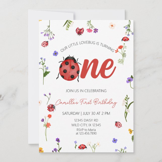 Convites Aniversário de 1 ano da Ladybug  (Frente)