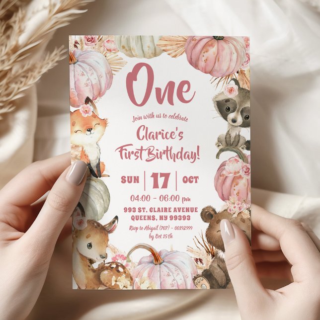 Convites Aniversário de 1 ano da Menina Abóbora Boho Flores (Criador carregado)