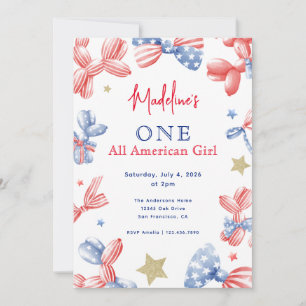 Convites Aniversário de 1 ano da Menina Americana de 4 de J
