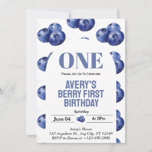 Convites Aniversário de 1 ano da Menina Blueberry Berry