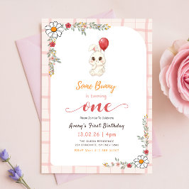 Convites Aniversário de 1 ano da menina coelho fofo em ging