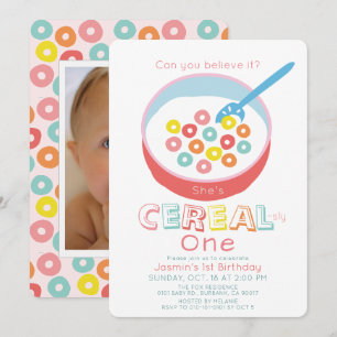 Convites Aniversário de 1 ano da Menina do Cereal Rosa Foto