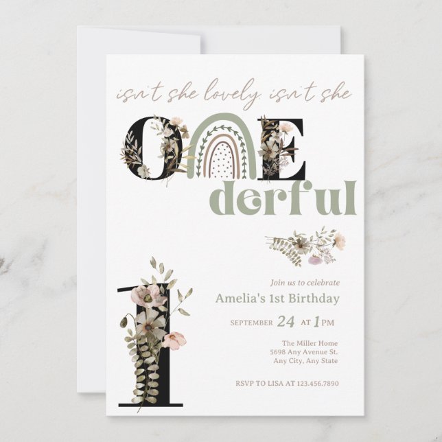 Convites Aniversário de 1 ano da Menina | Onederful   (Frente)