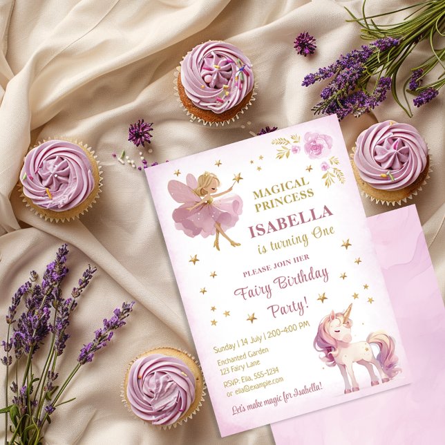 Convites Aniversário de 1 ano da Menina Princesa Fada Unicó (Criador carregado)