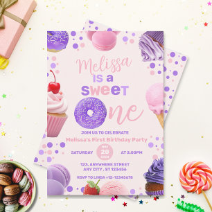 Convites Aniversário de 1 ano da Menina Rosa Doce Fofo