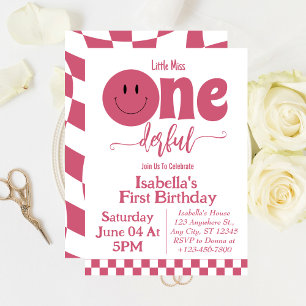 Convites Aniversário de 1 ano da Menina Rosa Onederful Fofa
