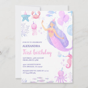 Convites Aniversário de 1 ano da Menina Sereia Debaixo do M