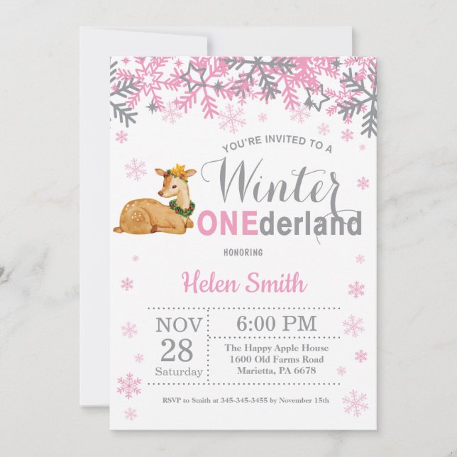 Convites Aniversário de 1 ano da Menina Veado Onederland de (Frente)