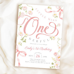 Convites Aniversário de 1 ano da Miss Onederful Rosa Floral