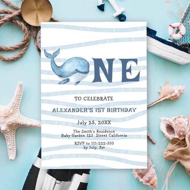 Convites Aniversário de 1 ano da Nossa Baleia Bebê Debaixo  (Criador carregado)