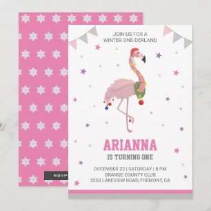 Convites Aniversário de 1 ano da ONEderland Flamingo Rosa M