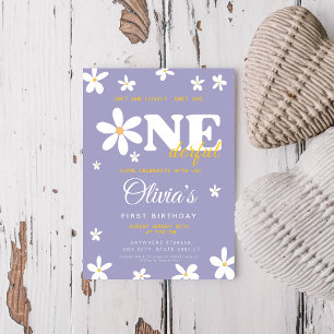 Convites Aniversário de 1 ano da Purple daisy Isn't She One