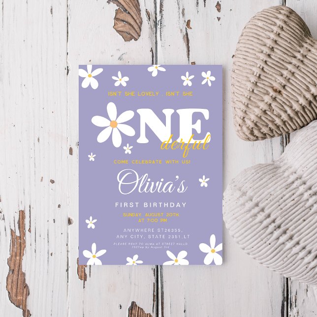 Convites Aniversário de 1 ano da Purple daisy Isn't She One (Criador carregado)