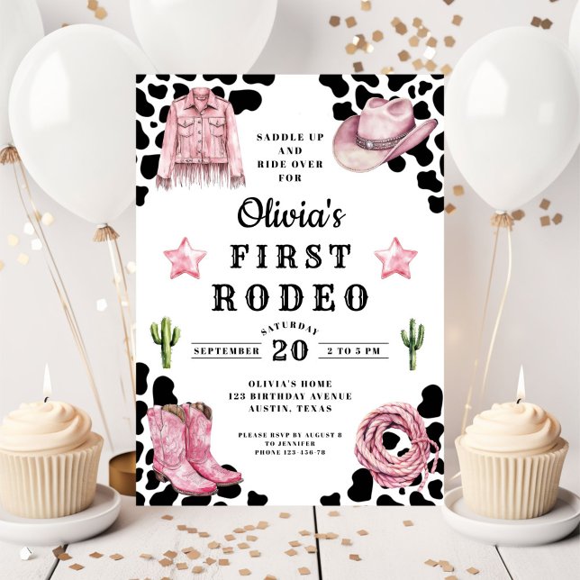 Convites Aniversário de 1 ano da Rodeio da Menina Fofa (Cute Girl's First Rodeo 1st Birthday Invitation)