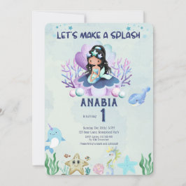 Convites Aniversário de 1 ano da Sereia Mágica Aquarela