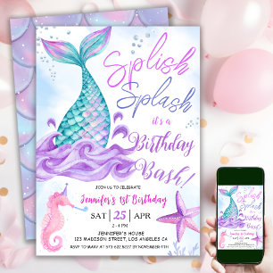Convites Aniversário de 1 ano da Sereia "Splish Splash" Ros