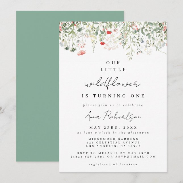 Convites Aniversário de 1 ano da Wildflower (Frente/Verso)