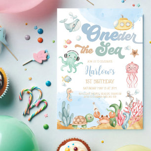 Convites Aniversário de 1 ano das crianças tema Oceano sob