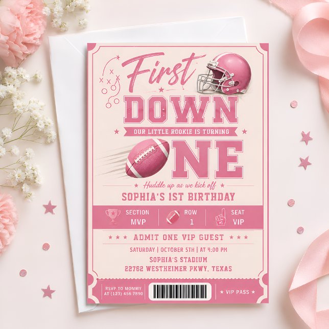 Convites Aniversário de 1 ano de Futebol Americano Rosa Pri (Criador carregado)