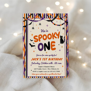 Convites Aniversário de 1 ano de Halloween Roxo e Laranja A