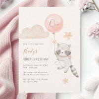 Aniversário de 1 ano de menina com guaxinim fofo e