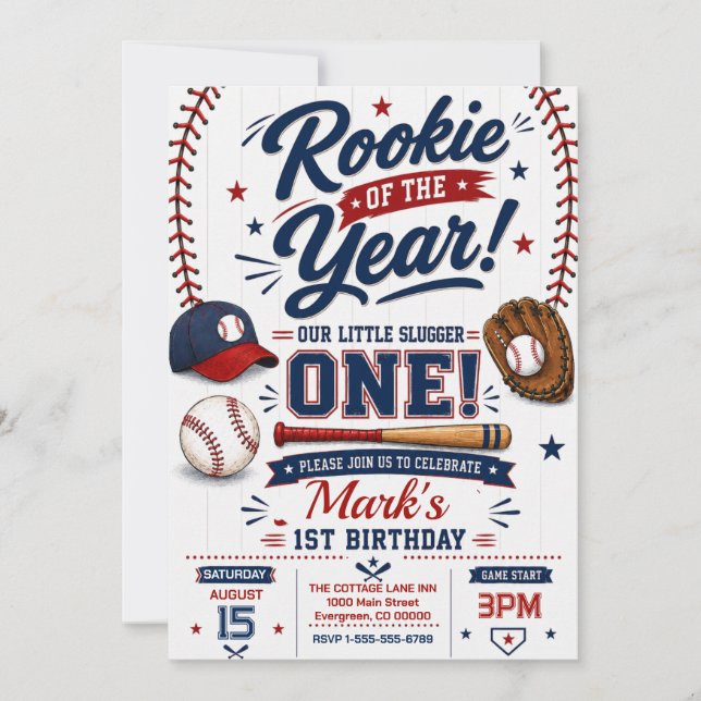 Convites Aniversário de 1 ano de Rookie of the Year de Beis (Frente)