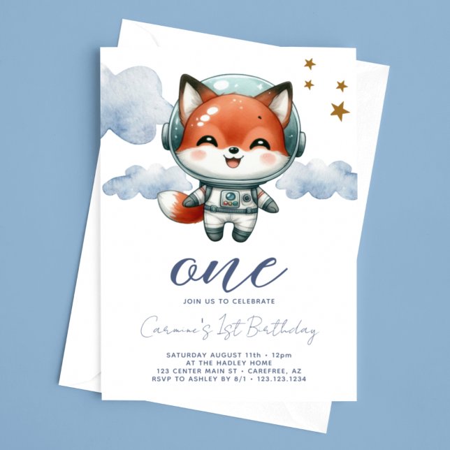 Convites Aniversário de 1 ano do Baby Fox Astronauta (Criador carregado)