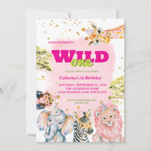 Convites Aniversário de 1 ano do Bebê com Animal de Selva F