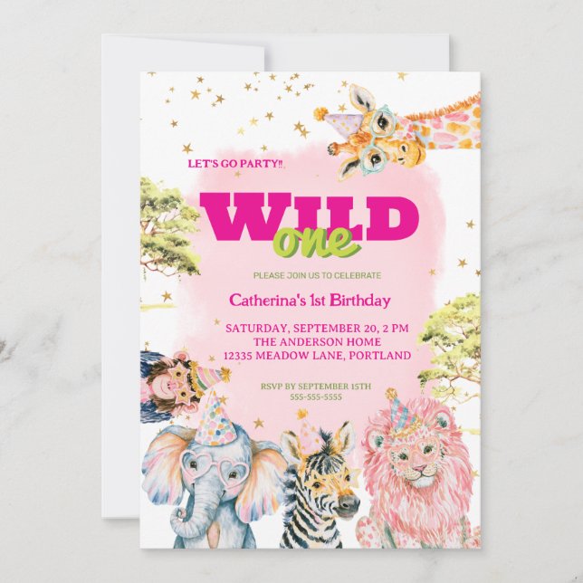 Convites Aniversário de 1 ano do Bebê com Animal de Selva F (Frente)