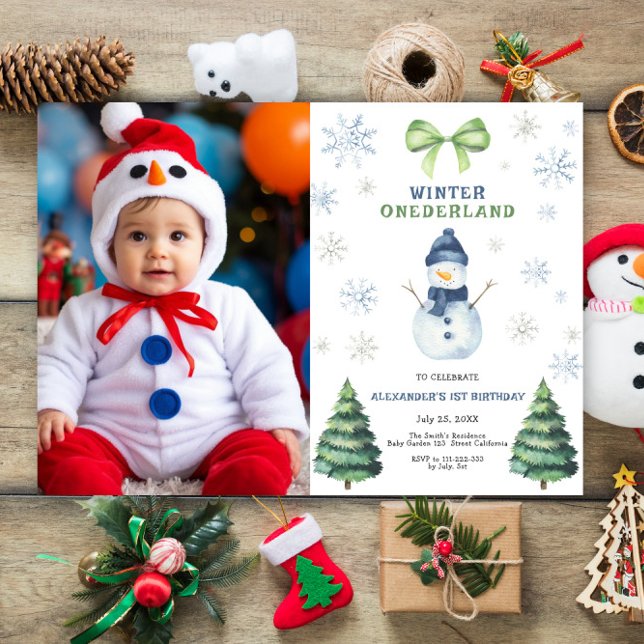 Convites Aniversário de 1 ano do Boneco de Neve Winter Oned (Criador carregado)