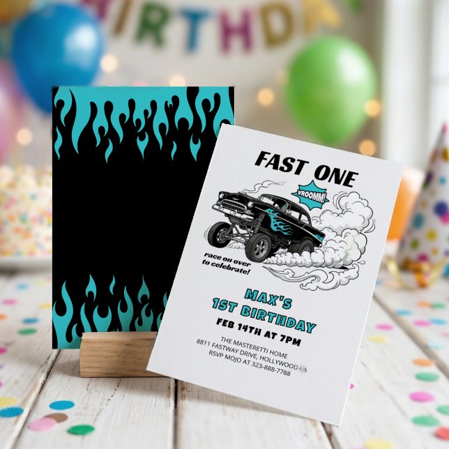 Convites Aniversário de 1 ano do Carro de Corrida Fast One (Criador carregado)