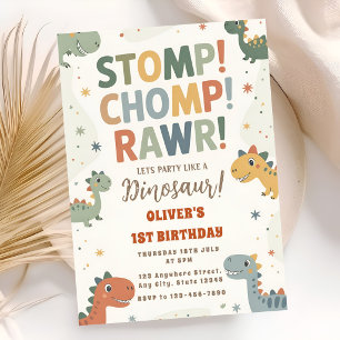Convites Aniversário de 1 ano do Dino Stomp Chomp Diversão