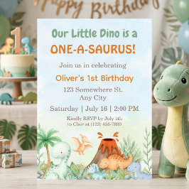Convites Aniversário de 1 ano do Dinossauro One-A-Saurus 