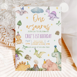 Convites Aniversário de 1 ano do Dinossauro One-A-Saurus