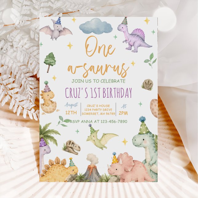Convites Aniversário de 1 ano do Dinossauro One-A-Saurus (Criador carregado)