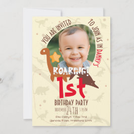 Convites Aniversário de 1 ano do Dinossauro Personalizado