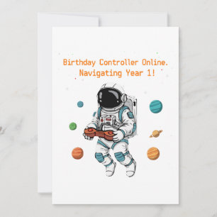 Convites Aniversário de 1 ano do Gamer Astronauta Fofo   Na